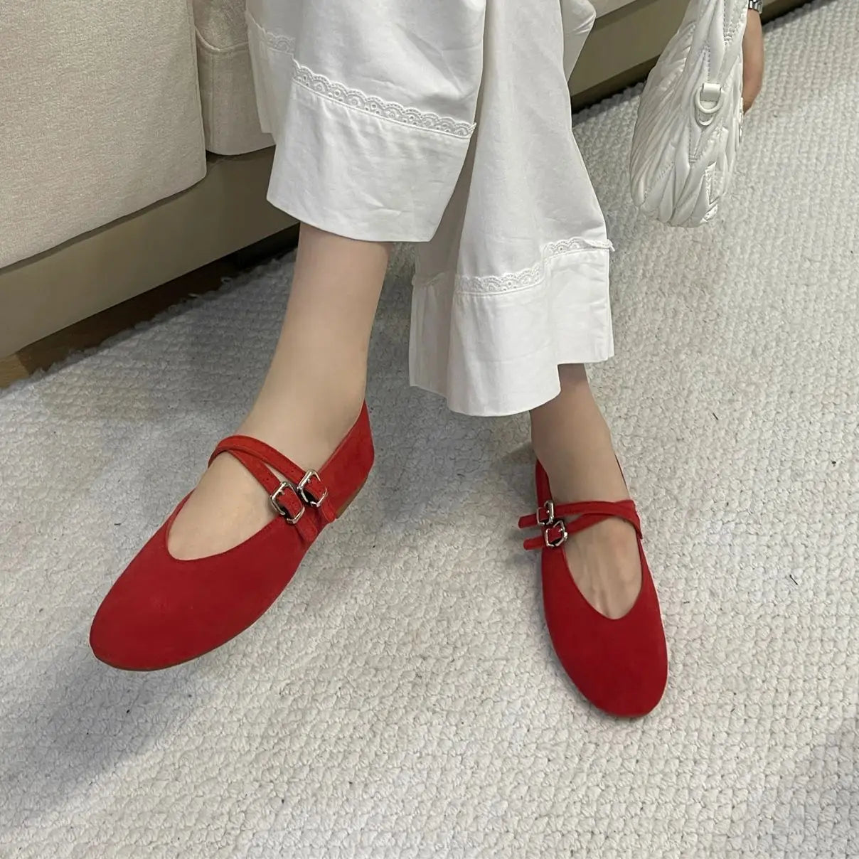 LBSFY  -   Autumn Women Flats Shoes Fashion Round Toe Shallow Slip On Ladies Red Ballerinas Shoes Soft Flat Heel Mary Jane Shoes