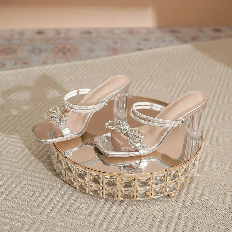 LBSFY  -  Size 30-44 Square Toe Chunky Heel Sandals Women Transparent High Heel Open Toe Summer Sandals Two-wearing Gold Silver Heels