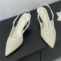 LBSFY -Summer Breathable Mesh Pointed Toe Women Pumps Elegant Slingbacks Thin Low Heels Party Dress Shoes BIG SZIE 43