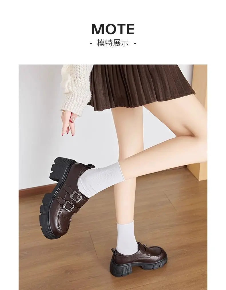 LBSFY -Women's High Heel Soft Leather Shoes Spring Thick Bottom Platform Mary Jane Shoes Retro Japanese Jk Uniform Lolita Shoes Women