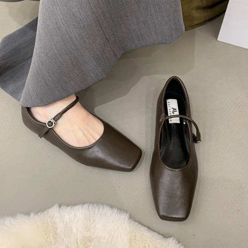 LBSFY - Spring New Brand Women Flats Fashion Square Toe Shallow Mary Jane Shoes Soft Casual Ballet Shoes Slingback Shoes