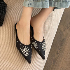 LBSFY  -  Fashion Crystal Diamond Pointed Toe Mules Women Slippers Elegant Thin Low Heels Casual Dress Shoes Large Size 35-43