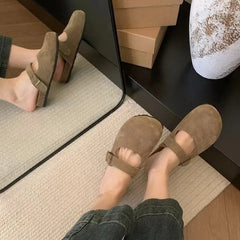 LBSFY -Women's Closed Toe Slippers Suede Leather Clogs Sandals Women Retro Fashion Garden Mule Clog Slides Zapatillas De Mujer