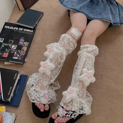 Lbsfy Y2k Sweet Lace Leg Cover Cover Plush Star Lolita Love Cute Lace Summer Thin Stockings Leg Warmers Japanese JK Accessories Sock