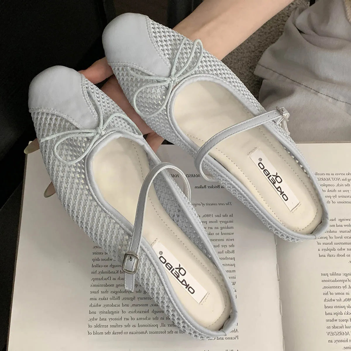 LBSFY -Summer Fashion Concise Round Head  Women Slippers Low Heels Bow Casual Hollowed Out Pumps Party Slide Mules shoes