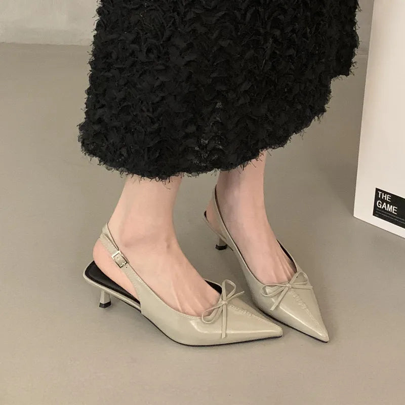 LBSFY  - Spring New Women Sandal Fashion Pointed Toe Shallow Slip On Dress Mules Shoes Thin Low Heel Slingback Sandals Muj