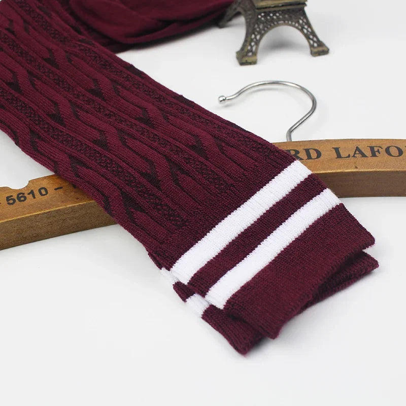 Lbsfy Women Striped Cotton Long Socks Japanese JK Black White Knee High Stockings Students Girls Solid Color Long Tube Leg Warm Socks