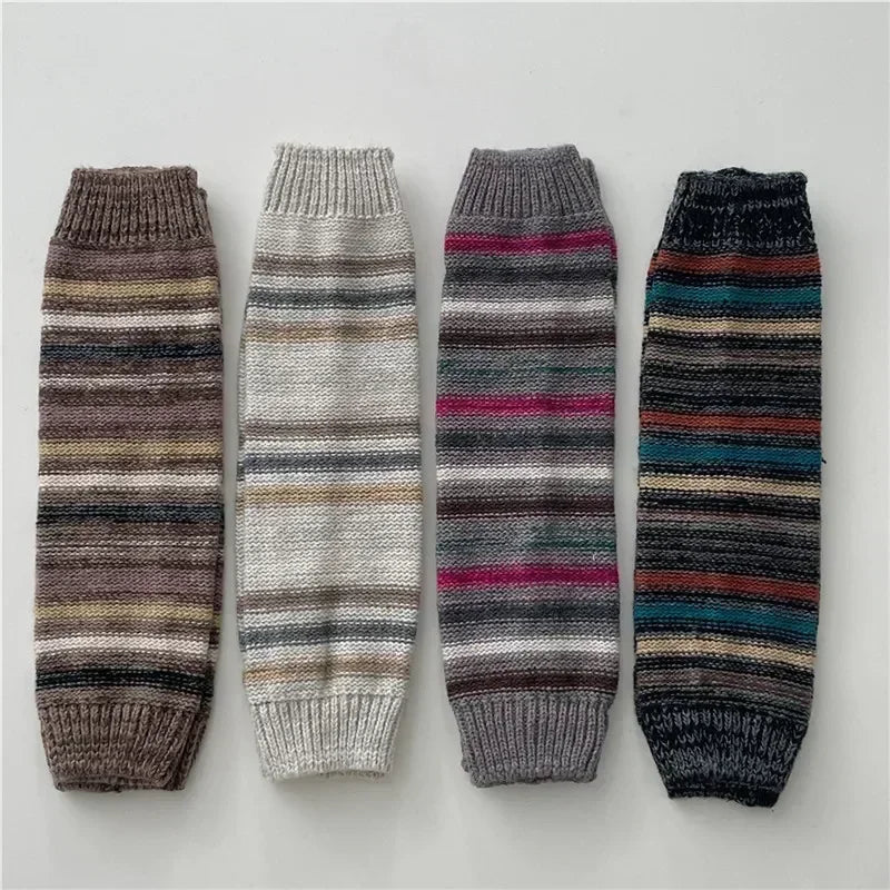 Lbsfy Women Autumn Winter Leg Warmers Warm Knitted Foot Cover Knee Socks JK Girl Lolita Striped Long Socks Stockings Women Leg Warmers