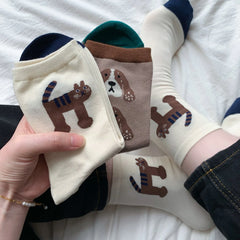 Lbsfy Socks Women Kawaii Cute Sock Cotton Casual Cartoon Dog Cat Tiger Print Streetwear Short Crew Middle Tube Ladies Calcetines Mujer