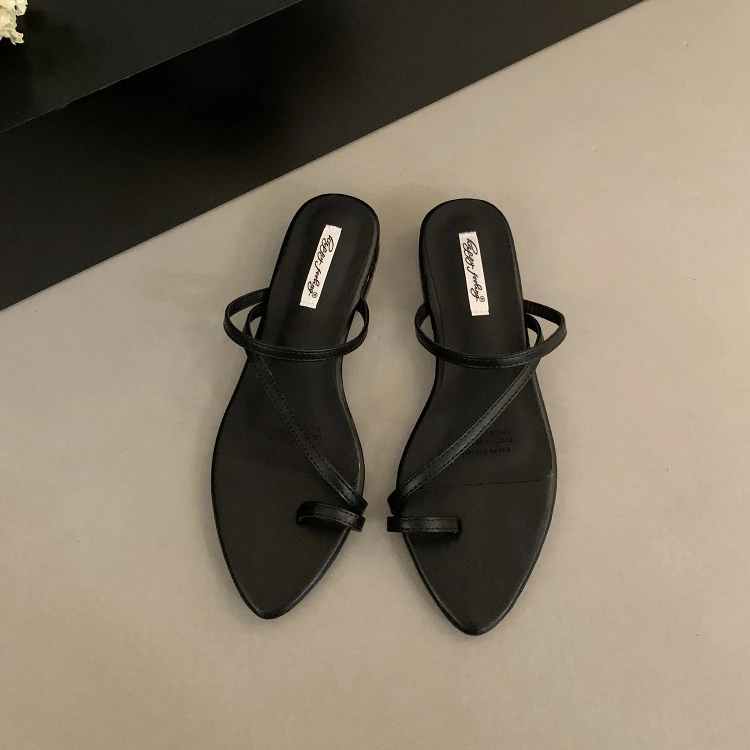 LBSFY - Summer New Brand Women Slipper Fashion Narrow Band Slip On Flip Flop Thin Low Heel Outdoor Dress Sandal Slides