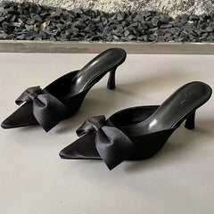 Lbsfy Butterfly-knot Fashion Thin High Heels Slippers Women Elegant Slingback Dress Shoe Summer Slide Women Pointed Mules Sandals