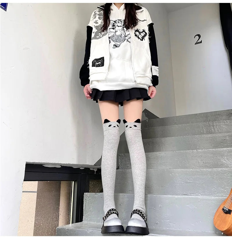 Lbsfy Thigh High Stockings Women Autumn/Winter Kawaii Cat Cartoon Over the Knee Socks Cute knitted Leg Warmers Long Stockings