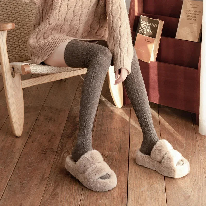 Lbsfy Wool Socks Woman Autumn/Winter Solid Color Thigh High Medias Lolita Thick Warm Stockings Black White Long Leg Socks for Female