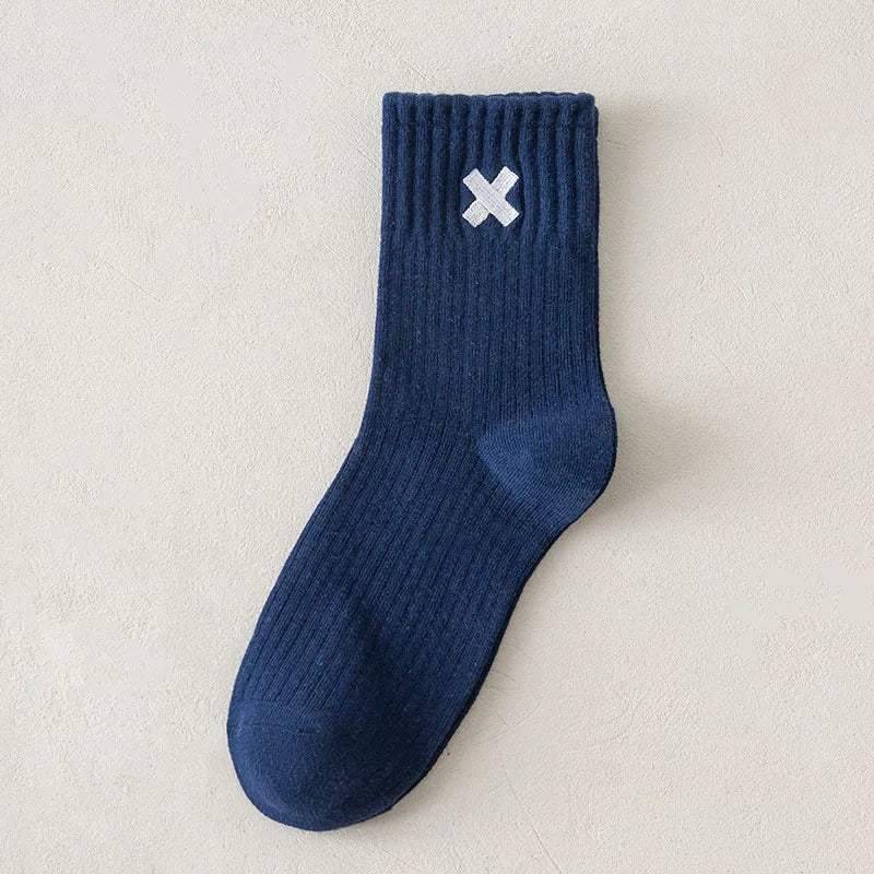 Lbsfy Spring Autumn Winter Men's Sports Mid-tube Short Crew Socks Cotton X Letter Embroidery Long Socks Casual Socks White Black Sox