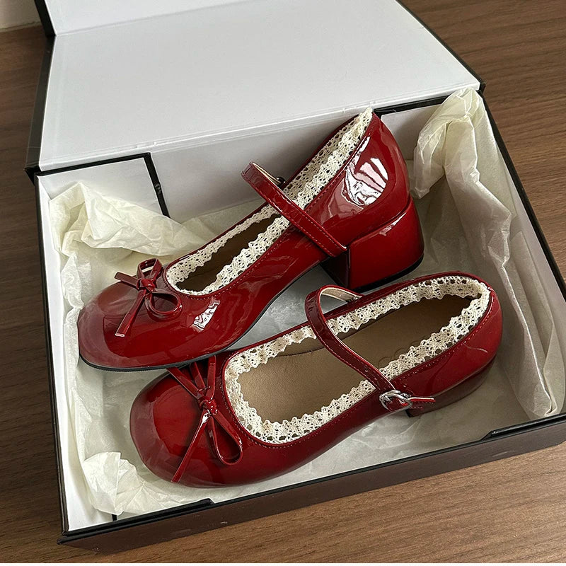 LBSFY -Autumn Women Mary Jane Shoes Fashion Butterfly-knot Dress Shoes Ladies Concise Outdoor Thick Heel Leather Shoes