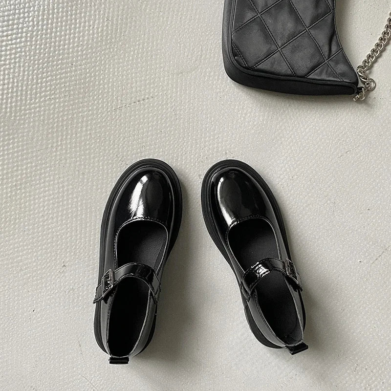 LBSFY -Women Black Lolita Shoes Casual Platform Mary Janes Heels Women Vintage Pumps for Women College Student Low Heel Women's Shoes
