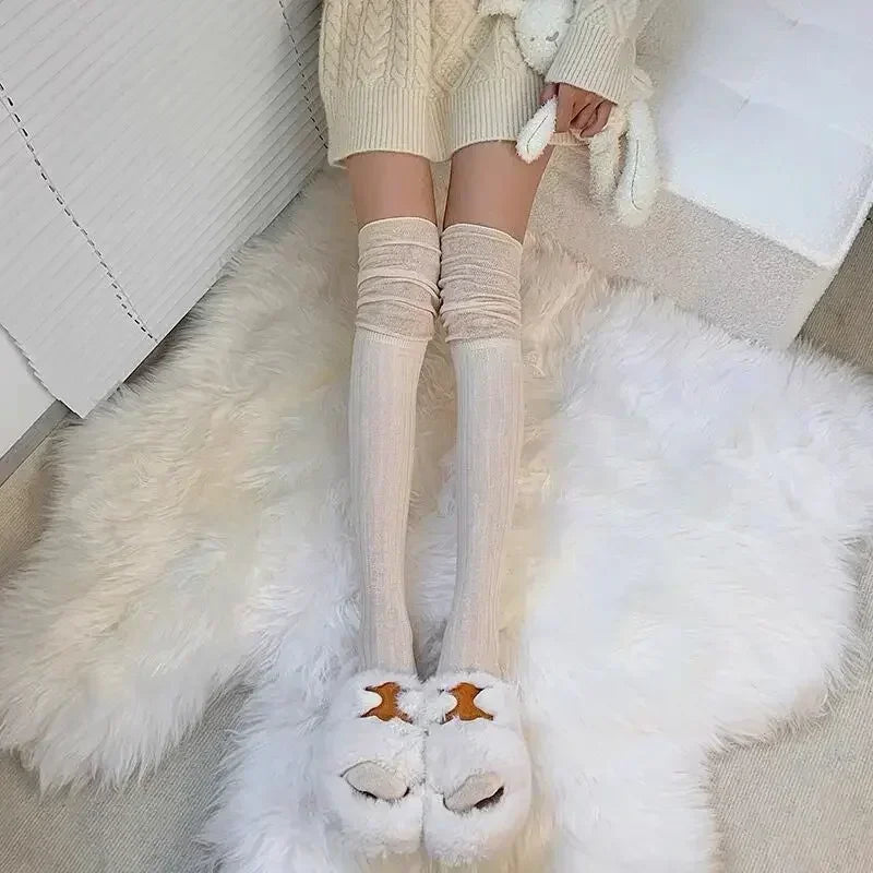 Lbsfy Solid Color Thigh High Stockings Women Trendy Casual Over The Knee Female Long Socks Thermal Warm Cotton Tall Tube Leggings