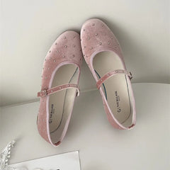 LBSFY -Rivet Decor Velvet Mary Janes Shoes Women Round Toe Elegant Ballet Flats Shoes Ladies Buckle Strap Spring Autumn Loafers New