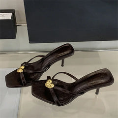LBSFY -Summer Fashion Square Toe Women Slippers Narrow Band Sandals Thin Low Heels Party Female Slide Shoes Zapatos De Mujer