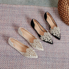 LBSFY -Spring Autumn New Large Women's Shoes Lace pearl wedding footwear Casual pointed Mary Jane shoes Comfort fashion ladies shoes