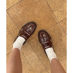 LBSFY  -  New Niche British Style Embroidered Letter Small Leather Shoes Metal Buckle Fashion Loafers  Luxury Designer Shoes for Women