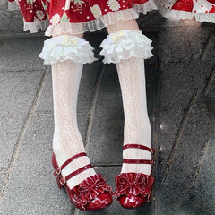 Lbsfy 1 pair of lolita milk white lace knee socks sweet bow long cotton socks jk white silk calf socks Lolita ladies socks