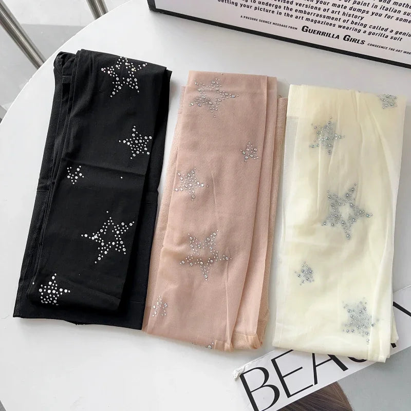Lbsfy Y2k Star Diamond Rhinestone Fishnet Sexy Women Pantyhose Thigh High Stockings JK Lolita Girls Bling Underwear Pantyhose