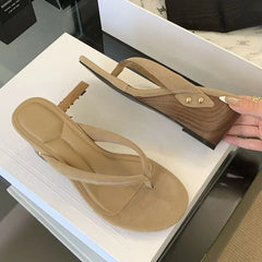 LBSFY -New Fashion Shallow Round Clip Toe Wedge Woman Slippers Summer Timber High Heels Flip Flops Slide Shoes