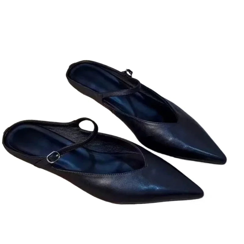 LBSFY -New Style Elegant Leather Sandals Cover Toe Mules Slippers Fashion Shallow Slip-On Slides Shoes Comfortable Ladies Footwear