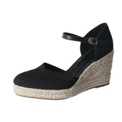 LBSFY  -  Size 35-42 Wedge Heel Platform Straw High Heel Summer Shoes Women Black Mesh Sandals