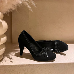 LBSFY  -  Fashion Pumps New High Quality Suede Round Head Bow Retro High Heels Banquet Dress Daily Commuter Women's Shoes