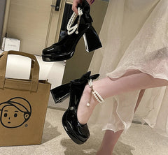 LBSFY  Butterfly-knot Women Mary Jane Shoes Spring Autumn Stripper Party Shoes Laides Elegant Platform Thick Heel Shoes