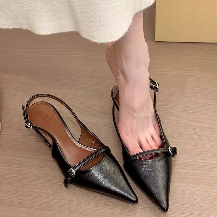 LBSFY -Black Bow Thin High Heel Women Sandals Elegant Back Empty Fashion Summer Single Shoes Solid Pointed Toe Mary Jane Sandales Femme