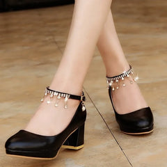 LBSFY -Women Elegant 6cm High Heels Lady Fashion Crystal Ankle Strap Thick Heeled Pumps Autumn 2024 Wedding Bridal Luxury Party Shoes