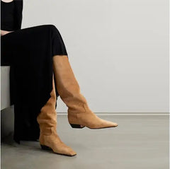 LBSFY  -  Small Size 32 New Women Khaki Brown Black Cow Suede 3 CM Heels Square Toe Concise Knee High Boots Female Leisure Long Boots