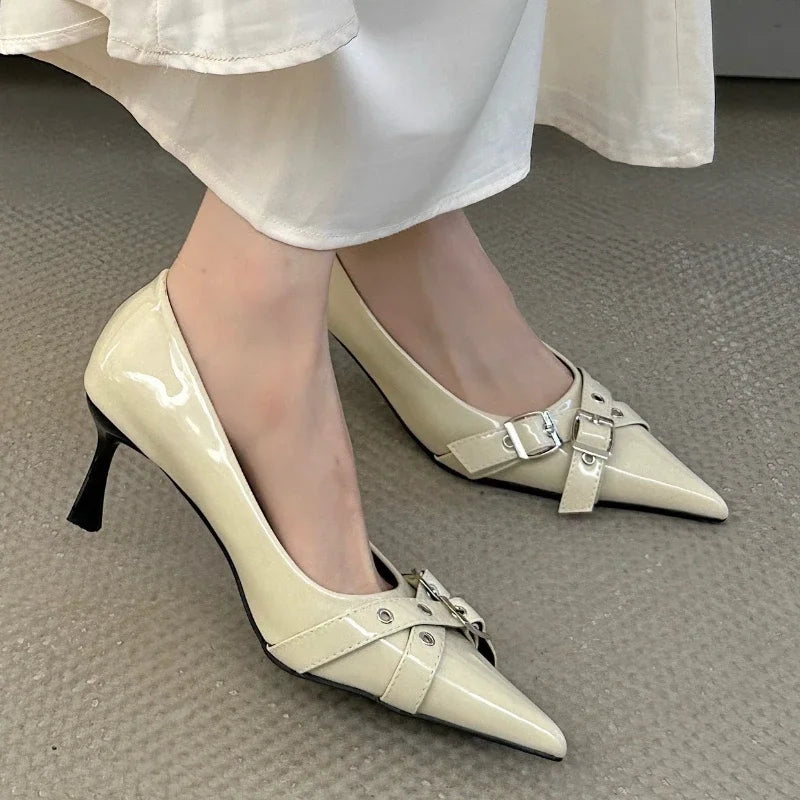 Lbsfy Belt Buckle Design High Heels Women Brand Women Shoes Shallow Classics Elegant Dress Shoes Fashion Pointed Toe Pumps Women