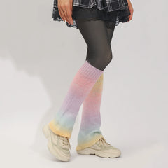 Lbsfy 1 Pair Women Retro Rainbow Gradient Pattern Leg Cover, Flared Slouch Knee High Knitted Leg Warmers, Women's Stockings & Hosiery