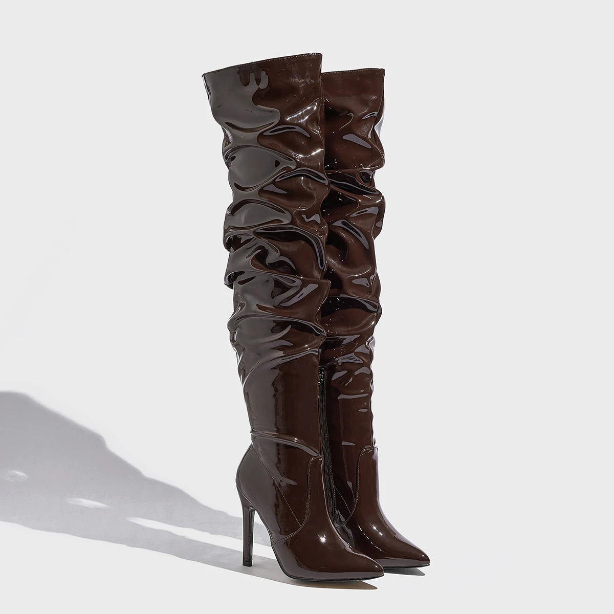 LBSFY -Fashion Women's Pointed-toe Leather Fashion High-heeled Boot Knee-length Boots Over Knee Boots Brown Fashion Personality Boots
