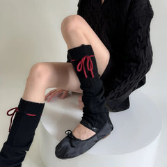 Lbsfy Korea Women Tie Bow Calf Socks Vintage Knit Wool Leggings Covers Socks Y2K Winter Thickened Leg Warmers Harajuku Jk Sleeve