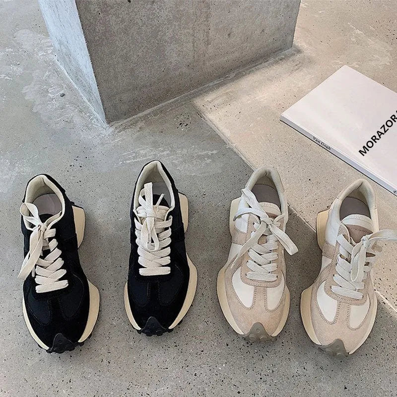 LBSFY  -  2024 New Suede Leather Women Sneakers High Quality Lace Up Platform Casual Shoes Fashion Ladies Chunky Sneakers