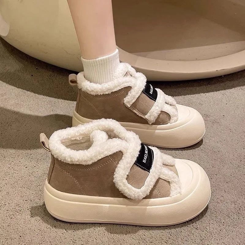 LBSFY  -  Winter Women Breathable Warm Sneakers White Wool Shoes Thick Heel Plaid Sneakers Casual Running Platform Y2K Lolita Shell Shoes