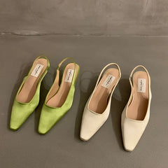 LBSFY  -  Spring New Women Sandal Fashion Green Round Toe Shallow Slip On Slingback Shoes Thin Low Heel Dress Pumps Slides