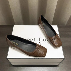 LBSFY -Bowtie Flat Shoes Women Ballerinas Square Toe Slip on Ballet Flats Lazy Loafers Moccasins Ladies Casual Comfort Shoes