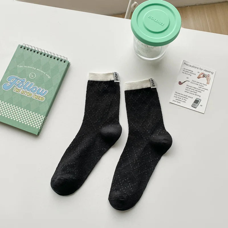 Lbsfy Women's Socks New Fashion Mixed-color Casual Simple Korean Style Striped Socks Female Breathable Cotton Girls School Crew Socks