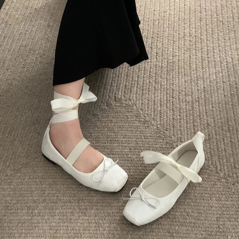 LBSFY  -  2024 Designer Ankle Cross Strap Women Flat Shoes Fashion Shallow Ladies Comfort Soft Sole Flat Heel Ballerina Shoes