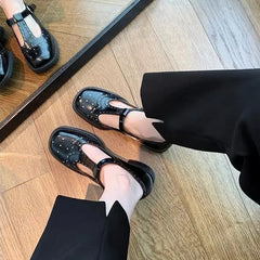 LBSFY  -  Mary Jane Shoes Women Black pu Leather Buckle Round Toe Low Heel Loafers Shoes