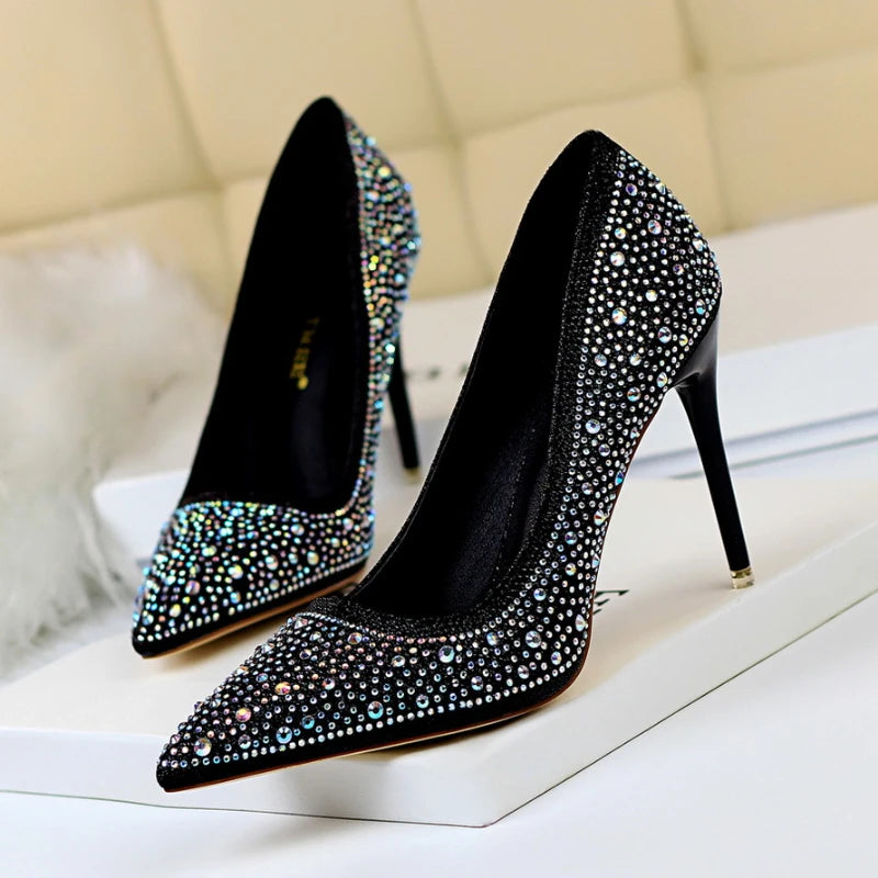 LBSFY  - 2024 summer new 7cm 10cm high heels for women PROM party shoes Wedding bride high heels Luxury rhine-diamond design work sandals