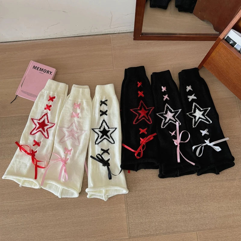 Lbsfy Streetwear Boot Cuffs Fashion Women Knitted Leg Warmers Autumn/Winter Leg Socks Female Y2K Bow Foot Covers Girls Punk Stockings