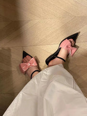 LBSFY  -  Pointed Toe Women Sandals Slippers Bow Design Gold Silver Pink Summer Outside Casual Party Pumps Shoes Woman Size 35-39 Cute