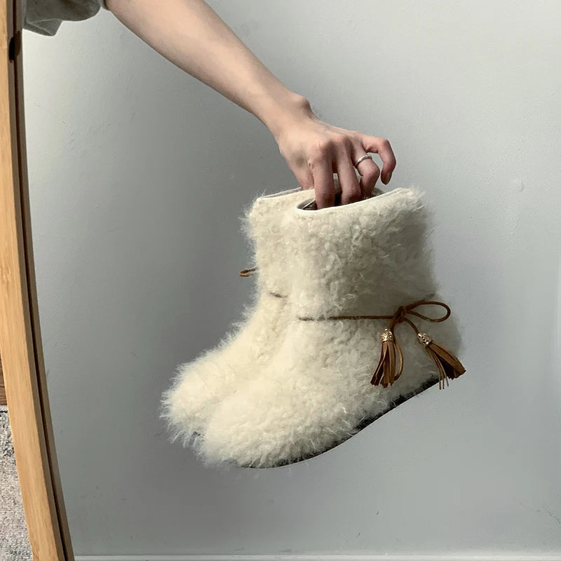 LBSFY  -  Winter White Warm Plush Women Snow Boots Fashion Slip On Short Botas Casual Outdoor Flats Cotton Shoes